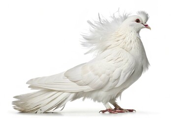 Fototapeta premium White jacobin pigeon standing isolated on white background