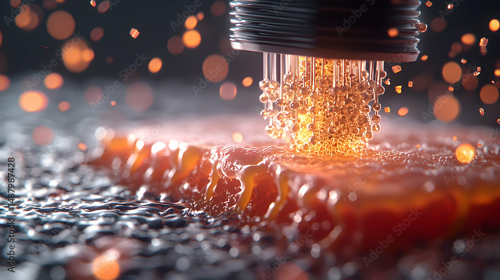 Poster close-up of a scientific process using heat. the image showcases a melting or etching process with m