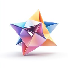 Multi-colored, intricate origami star design against a white background.