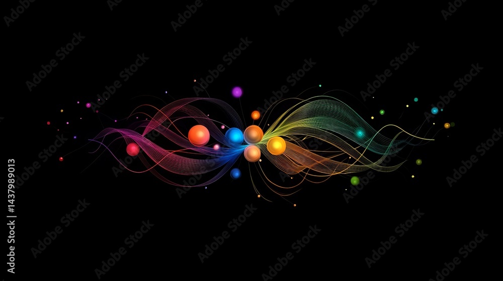 Aufkleber abstract rainbow wave design with colorful spheres vibrant digital art background modern graphic res