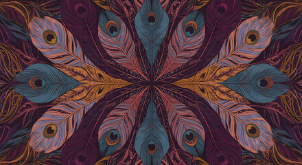 Elegant Peacock Feathers Arranged In Circular Formation With Intricate Details