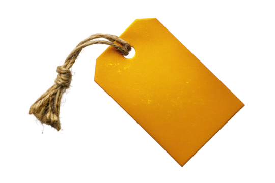 Yellow Tag With String isolated on transparent PNG background