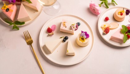 美しいデザートとエディブルフラワー