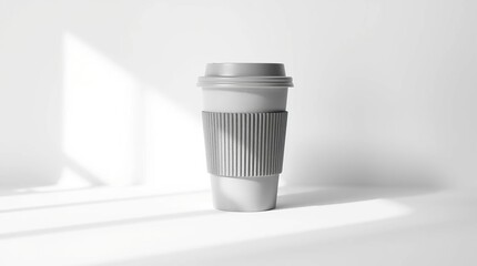Single gray disposable coffee cup with a sleeve