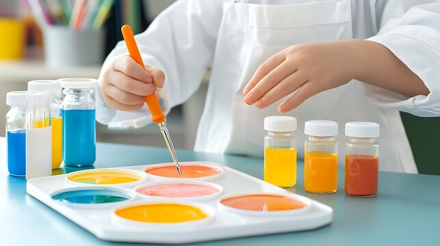 A flat art science experiment setup for kids involving simple tools,