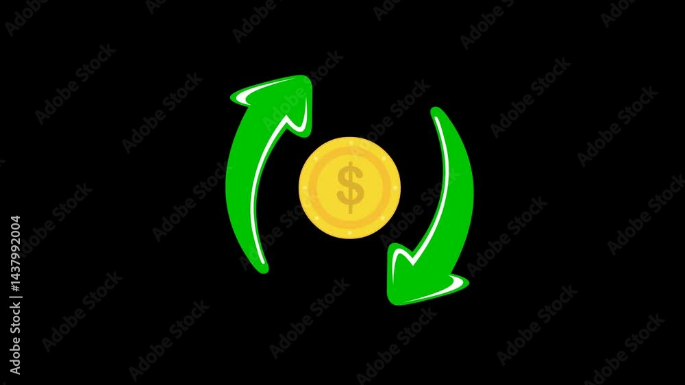 Poster video animation icon exchange and currency conversion dollar sign concept, on a transparent backgrou