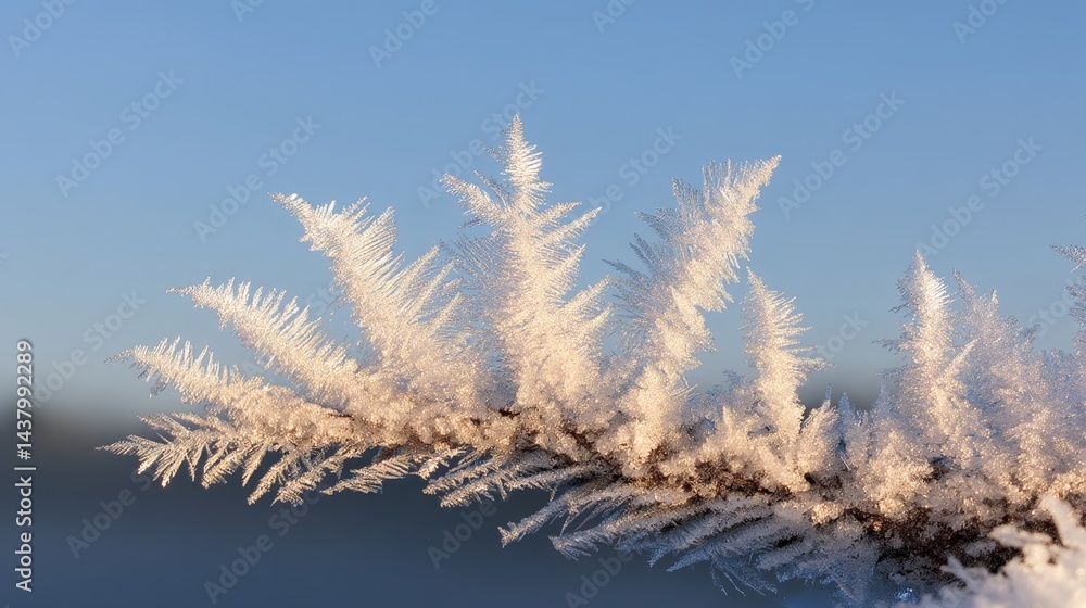 Poster delicate frost crystal forms an intricate pattern, emphasizing beauty found in winter's chill, set a