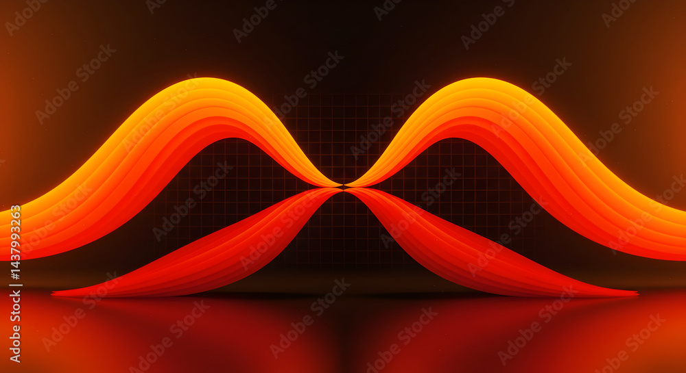 Poster abstract glowing curves design on dark background with reflection