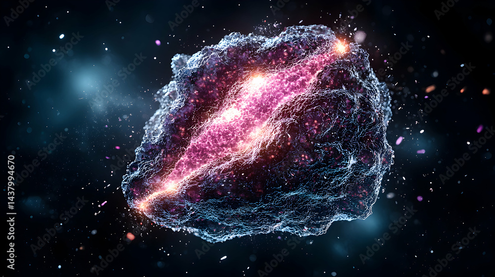 Poster a visually stunning abstract depiction resembling a celestial body. use it as an art piece or a visu