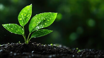 Freshly-sprouted plant in rich soil