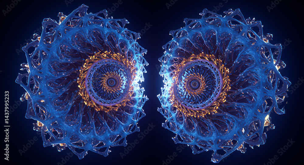 Aufkleber dual celestial orbits abstract rendering with intricate blue and golden details