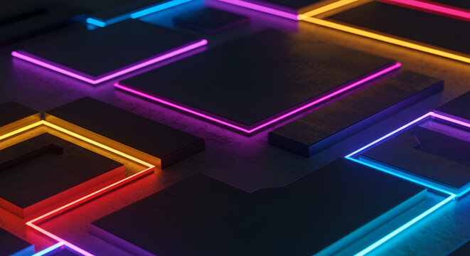 Dynamic Geometric Arrangement Featuring Vibrant Light Emitting Diode Accents