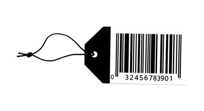 A stark monochrome image showcasing a barcode tag with a string against a black backdrop  transparent background, white background. isolated on transparent background, png, jpeg, jpg,