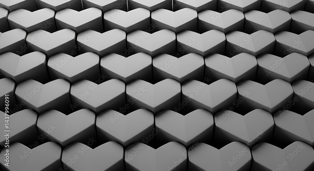 Poster monochrome hexagonal hearts pattern abstract geometric background art texture