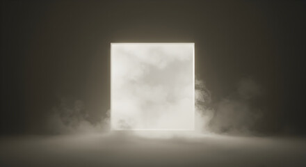 Square Of Light With Misty Ambient Effect On Dark Stage