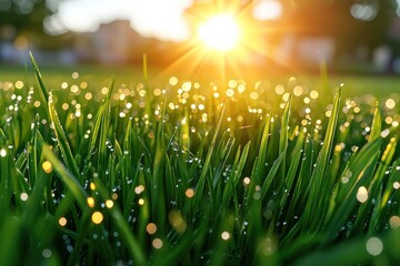 Fototapeta premium Dewy grass at sunrise