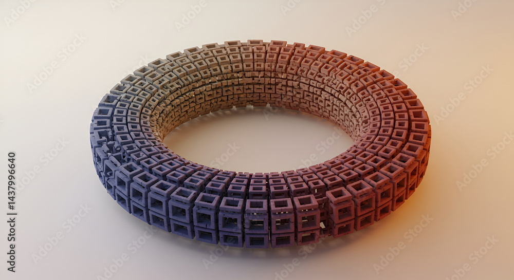 Poster intricate torus composed of cubes with gradient color scheme