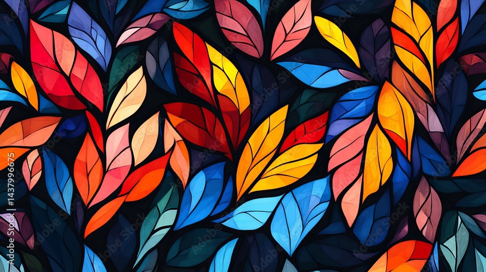 Poster vibrant colorful abstract leaf pattern seamless design digital art illustration background texture g