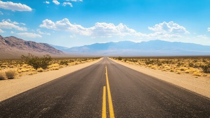 Solitary journey on a desert road, an invitation to explore endless horizons