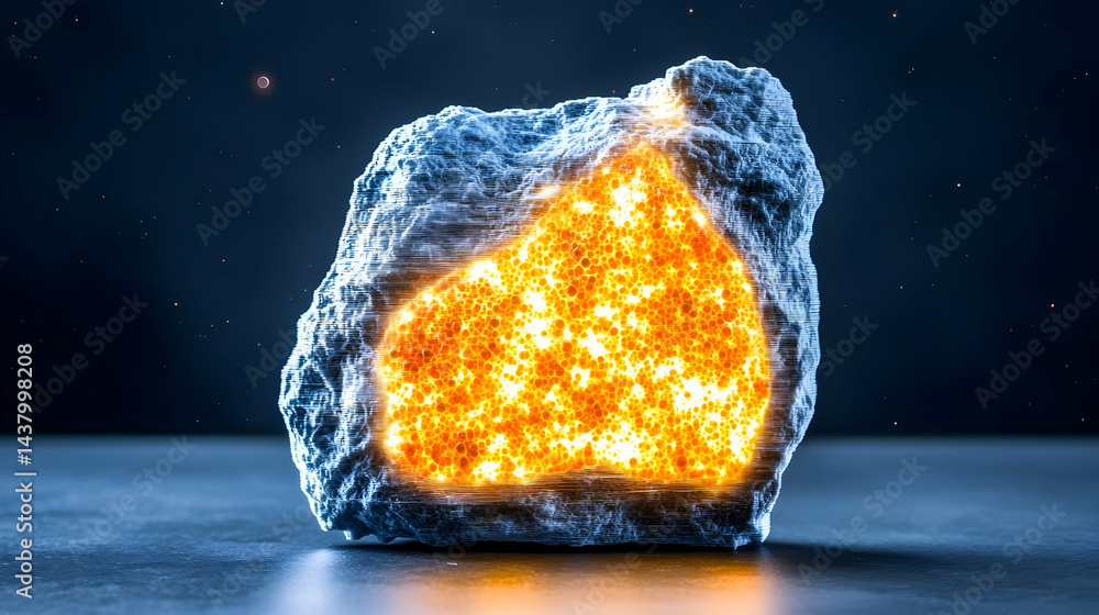Aufkleber an artistic rendering of a glowing core within a rock. it symbolizes energy origin or formation. sui