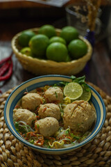 Hot meat ball soup with noodles