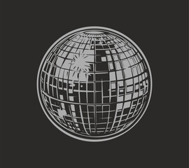 Retro Disco Ball with Reflection: Monochrome Party Icon in Grayscale