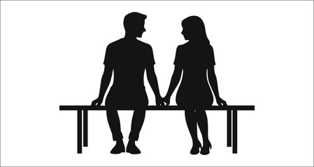 Silhouette Of A Couple Holding Hands Sitting On A Bench