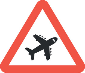 Obraz premium aircraft zone road warning traffic sign with red triangle border on white background