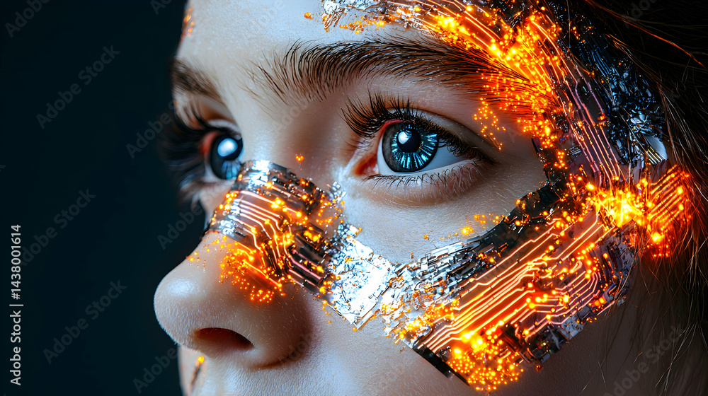 Aufkleber cybernetic eye enhancement with circuits glowing. great for sci-fi projects and futuristic art. enha