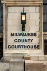 Milwaukee County Courthouse name near entrance in Wisconsin