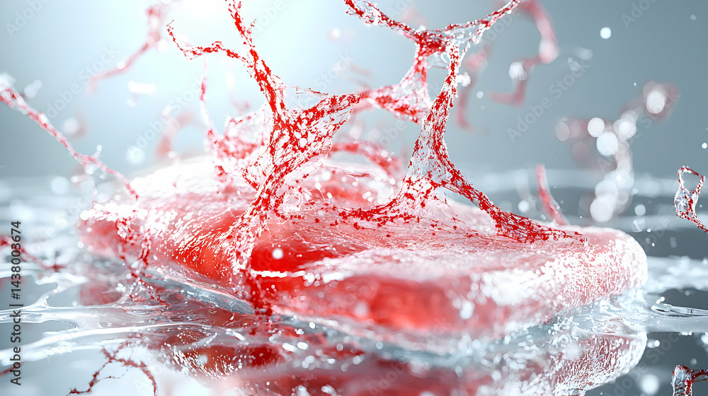 Poster this is a captivating macro shot showcasing vibrant red liquid. the intricate splash effect and wate