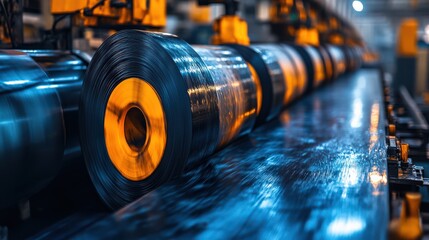 Obraz premium Industrial production of vinyl rolls in dynamic manufacturing process