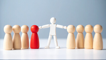 a unique individual is centered with others, symbolizing leadership and standing out from the crowd