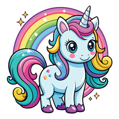 Naklejka premium Unicorn Cartoon Vector for kids , Cute unicorn coloring page.