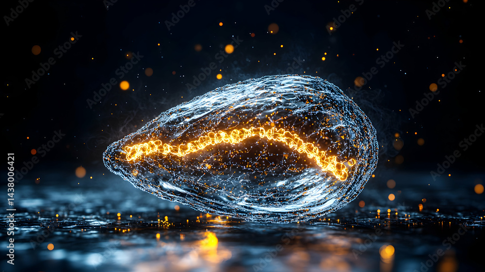 Poster a digital abstract image depicts a glowing structure with an internal energy source. it's an intrigu