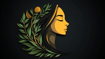 Serene Woman with Floral Design, and Dark Background.