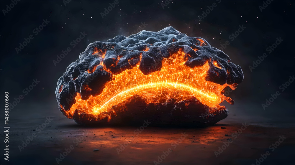 Aufkleber a glowing rock with fiery lava flowing. this digital art could illustrate concepts like transformati