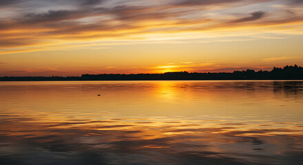 Obraz premium Golden Hour Reflections Capturing Serenity at the Water's Edge at Twilight