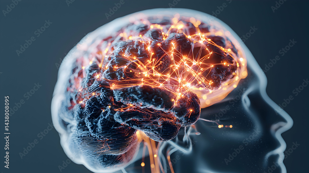 Poster an image depicting the human brain with glowing neural connections. suitable for educational materia