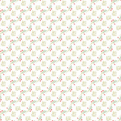 Elegant Floral Pattern With Pink Blossoms and Green Leaves on White Background