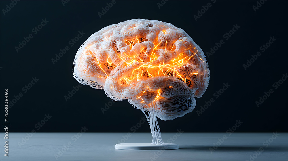 Poster a glowing brain illustration signifying neural activity or cognitive processes. ideal for educationa
