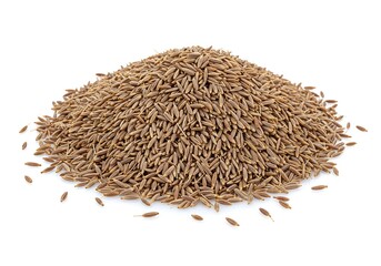 Pile of brown cumin seeds ready for cooking and seasoning isolated on white background