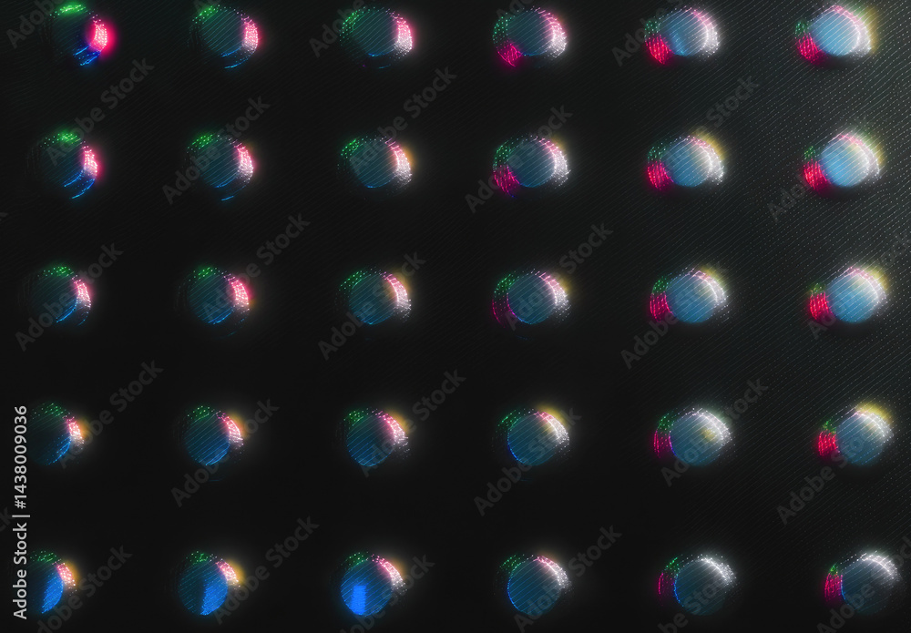 Aufkleber pattern of colorful, illuminated polka dots on dark background creates vibrant and chaotic visual ef
