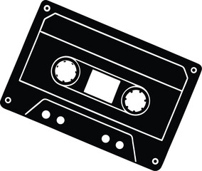 Naklejka premium Retro Cassette Tape Silhouette White Background