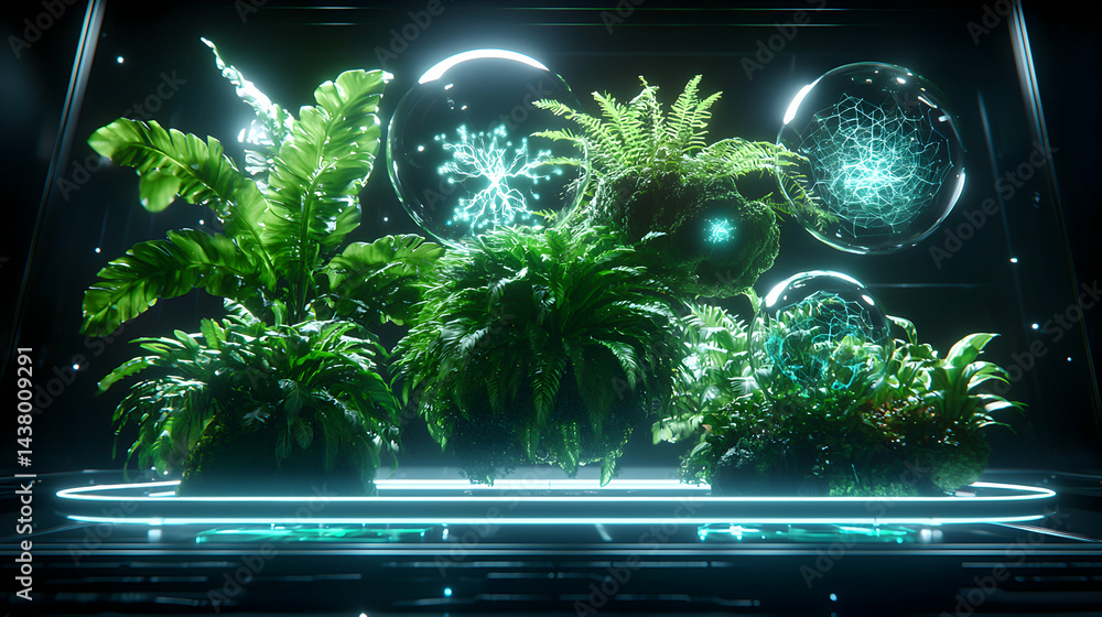 Poster futuristic botanical display. perfect for sci-fi art projects or futuristic interior design concepts