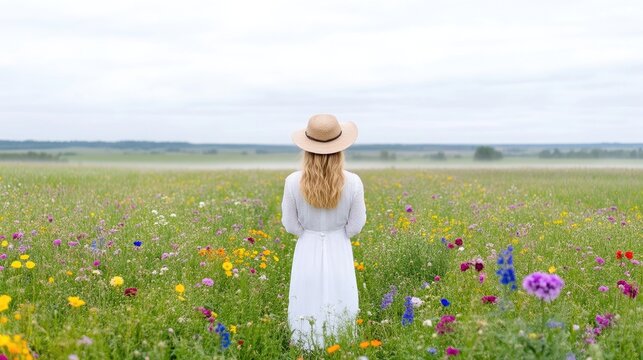 Woman in a meadow of wildflowers