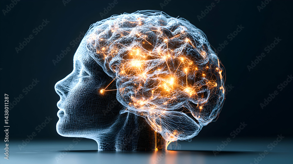Poster a digital brain visualization showing neural network activity. it could be used to represent ai or c