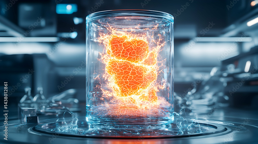 Aufkleber a futuristic energy source glows vibrantly within a glass container. use it to represent technologic