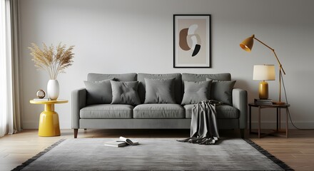 Modern Living Room Interior Design Cozy Grey Sofa and Minimalist Decor