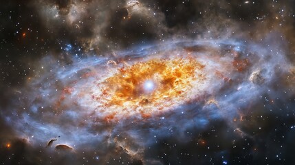 Obraz premium Cosmic Nebula Stellar Cloud Space Galaxy Universe Background Orange Blue Starscape Astronomical Celestial Night Sky Deep Space Exploration Bright Star